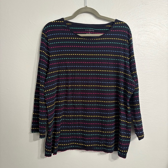Talbots 100% Cotton Navy Rainbow Embroidered Long Sleep Short | Top | Size XL - Picture 1 of 3